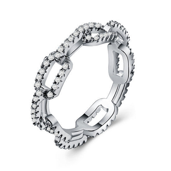 Zircon Inlaid Lock Chain Ring Gold Plated Copper Geometric