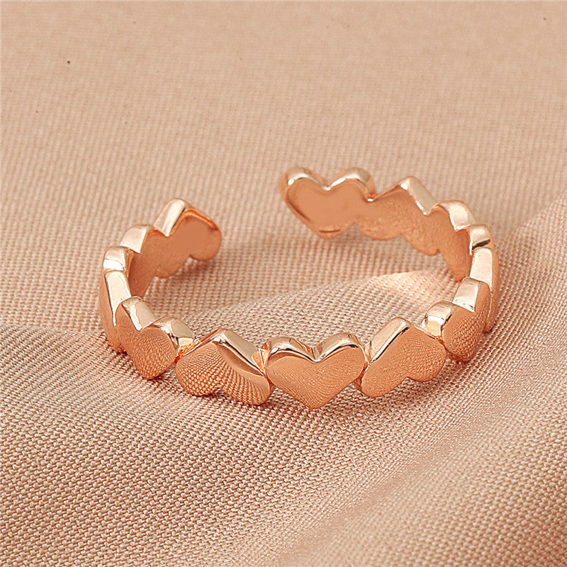 Vintage Copper Plated Heart Ring Adjustable Band Romantic Gift For Her Unique Design Fashion Jewelry Statement Ring