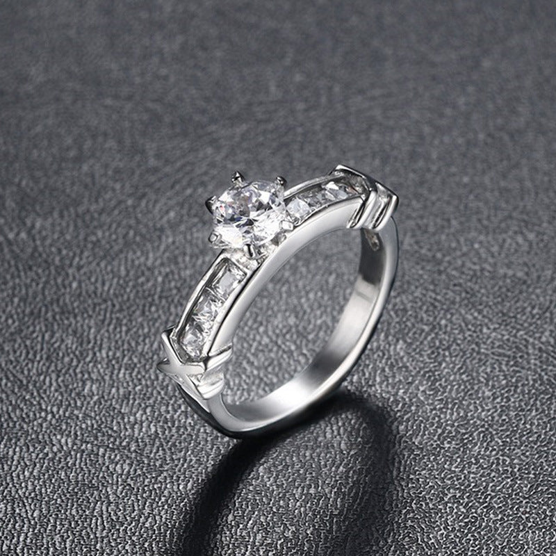 Womens Titanium Steel Ring Fashion Silver Ring Geometric Inlay Design Womens Ring Gift For Her Elegant Sparkle