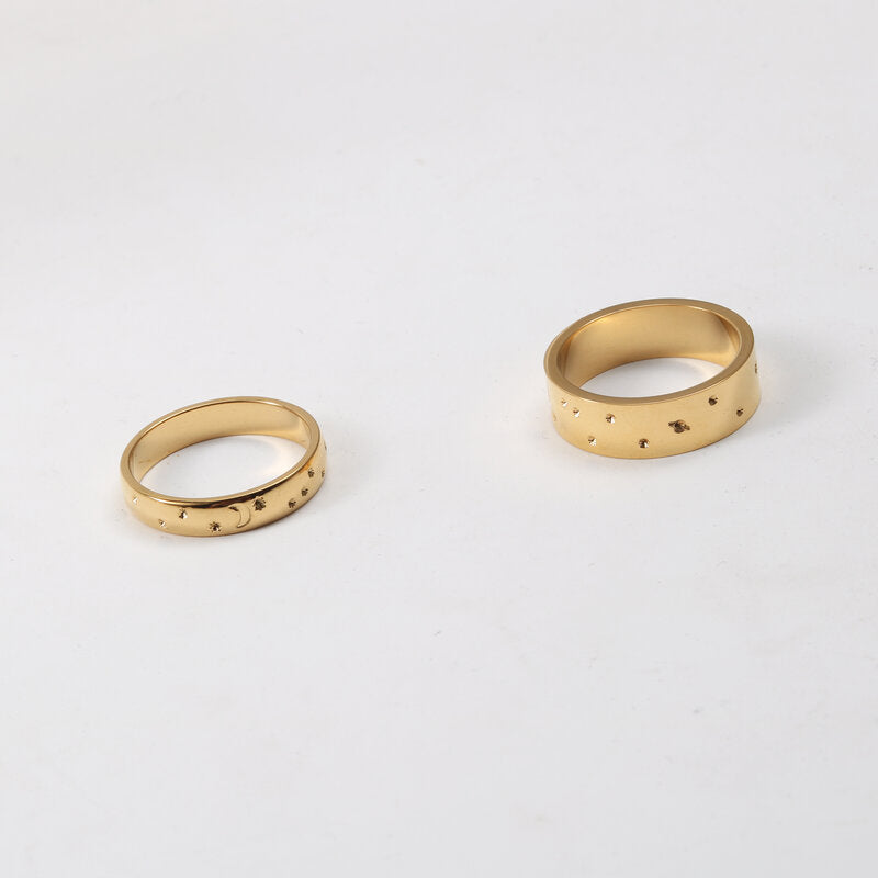 Bright Starry Sky Finely Engraved Titanium Steel Plated 18k Gold Ring