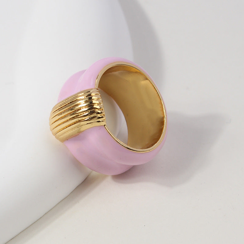 Womens French Retro Black Ring With Gold Enamel Drip Glazed Geometric Copper Ring Simple For Her Drip Oil Blue