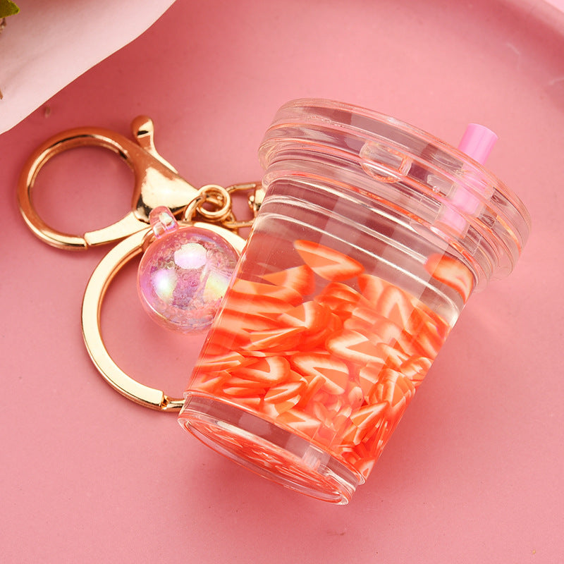 Acrylic Keychain Pendant With Fruit Chip And Milk Bottle Beads Pastoralist Style Cute Accessory For Bags Purse