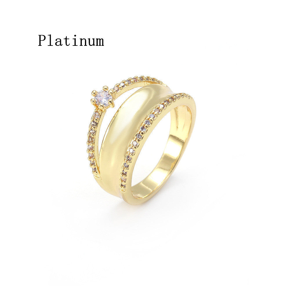 Geometric Zircon Ring For Women Copper Gold Plated European Style Modern Fashion Jewelry Gift Idea For Party Wear