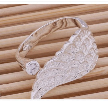 Angel Wing Copper Ring with Thick Silver Plating Adjustable
