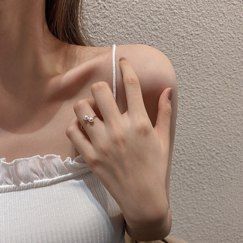 Adjustable Pearl Copper Ring Retro Design Electroplated