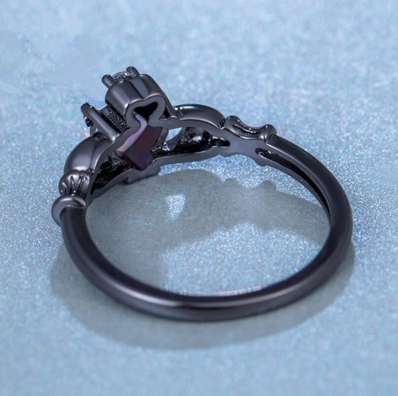 Womens Heart Ring Electroplated Alloy With Opal Stone Accent Crown Ring Gift For Her Black Holiday Gift For Her