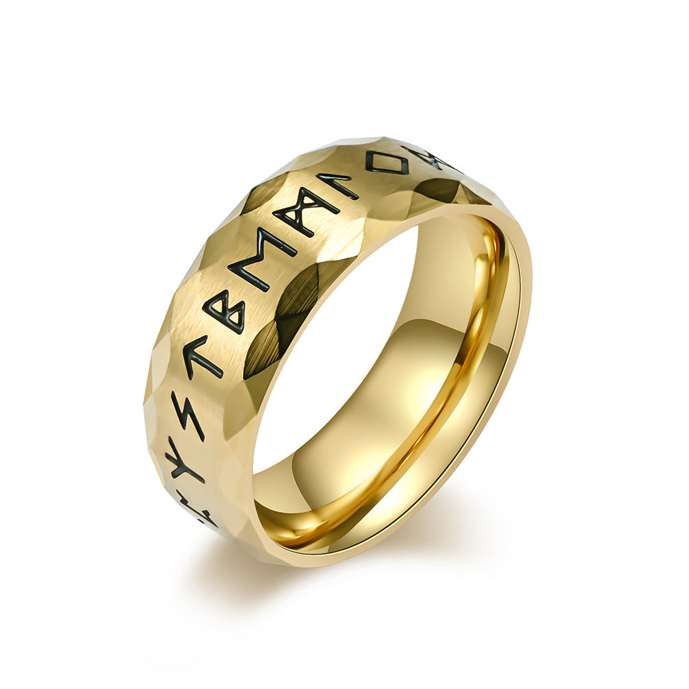 Vintage Viking Text Ring Durable Stainless Steel Plated Mens Jewelry Norse Mythology Everyday Wear Piece Norse