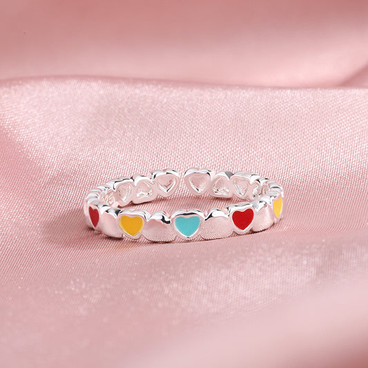 Adjustable Heart Ring Epoxy Copper Jewelry Korean Style Women Everyday Wear Gift Traffic Light Colored For Daily Wear