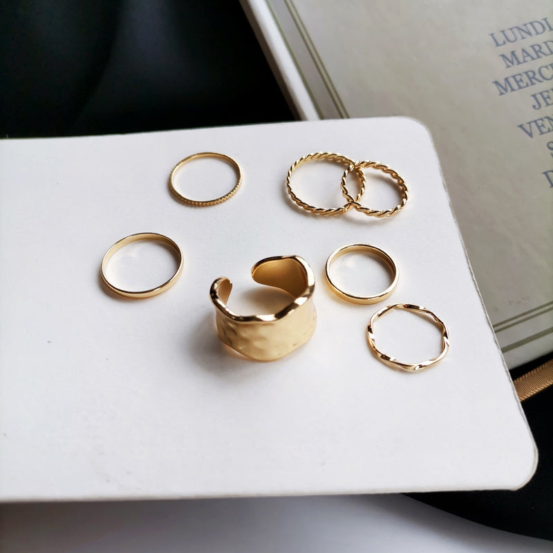 Womens Knuckle Ring Set Silver and Gold Plated Stackable Midi Rings 7 Piece Fashion Alloy Jewelry for Everyday Style