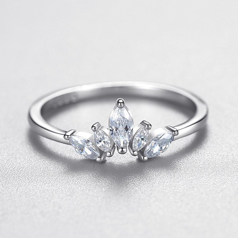 Womens Sterling Silver Princess Crown Ring Gold Plated With Artificial Gems S925 Electroplated US Size 5 6 7 8 9