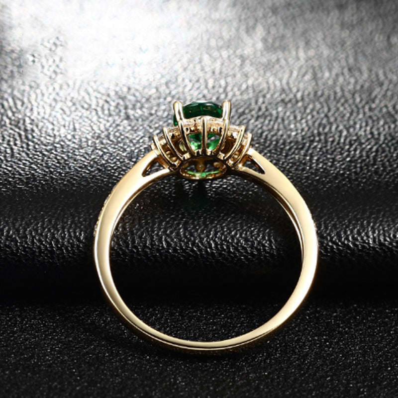 Emerald Ring 18K Gold Plated Adjustable Opening Diamond Inlaid Fashion Jewelry For Women Elegant Accessory Lux