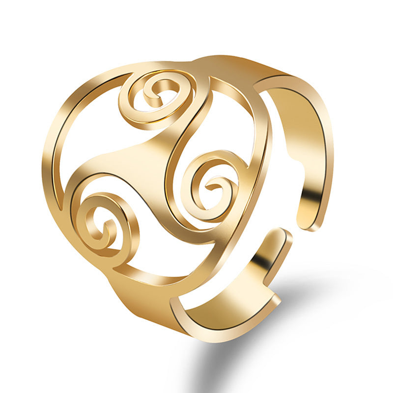 Womens Stainless Steel Flower Ring Adjustable Open Ring Polished Gold Black Jewelry Elegant Jewelry For Womens