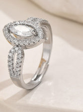 Womens Ring Water Drop Zircon Open Design Copper Plated Fashion Jewelry Elegant Statement Accessory Daily Wear