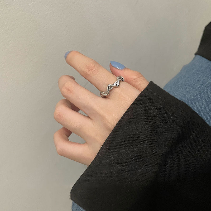 Copper Geometric Ring Set Open Adjustable Womens Rings Heart Design Irregular Texture Electroplated Everyday Wear