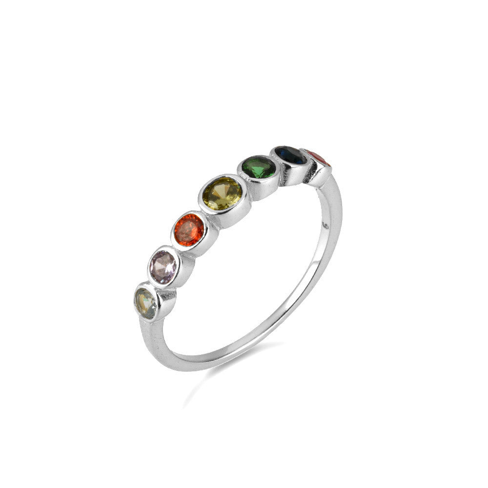 Womens Sterling Silver Geometric Ring Rainbow Zircon Electroplated Platinum Or 18K Gold Finish Fashion Jewelry For Women