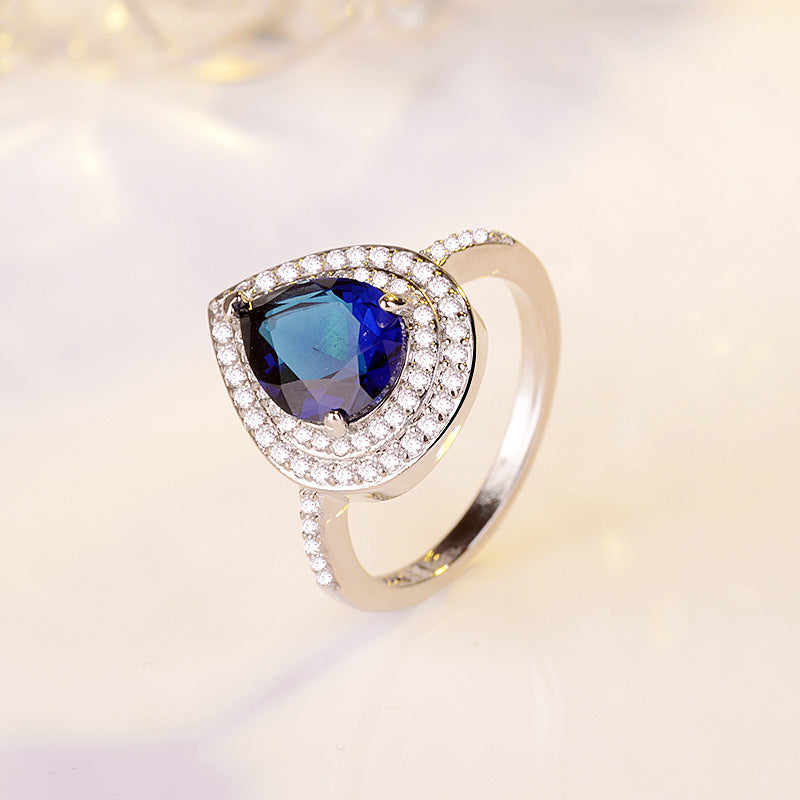 Blue Topaz Water Drop Pear Ring Sterling Silver Diamond Accented Gemstone Jewelry Gift For Her Elegant Sparkle