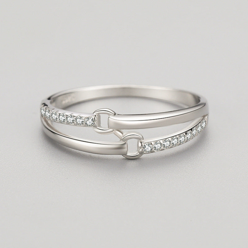 S925 Silver Double Line Geometric Ring 5.2mm Wide Gold Plated Artificial Gemstone Jewelry For Women In US Sizes 5 6