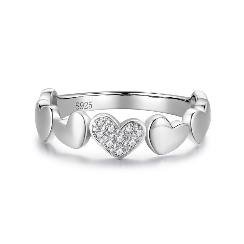 Womens Sweet Heart Ring With Micro Diamond 925 Sterling Silver Gold Plated Inlaid Artificial Gemstones With Sparkle Shine