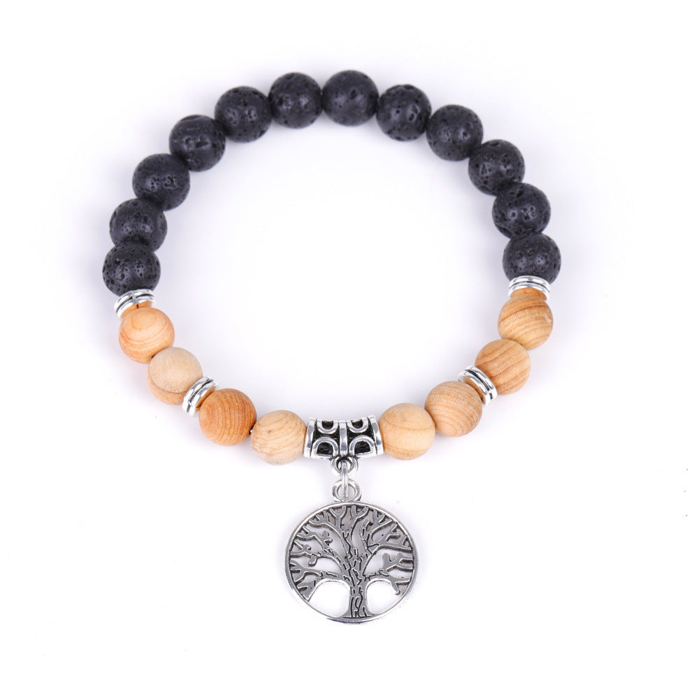 Beaded Bracelet With Tree Of Life Pendant Natural Agate Stone For Men And Women Geometric Flower Design Unisex