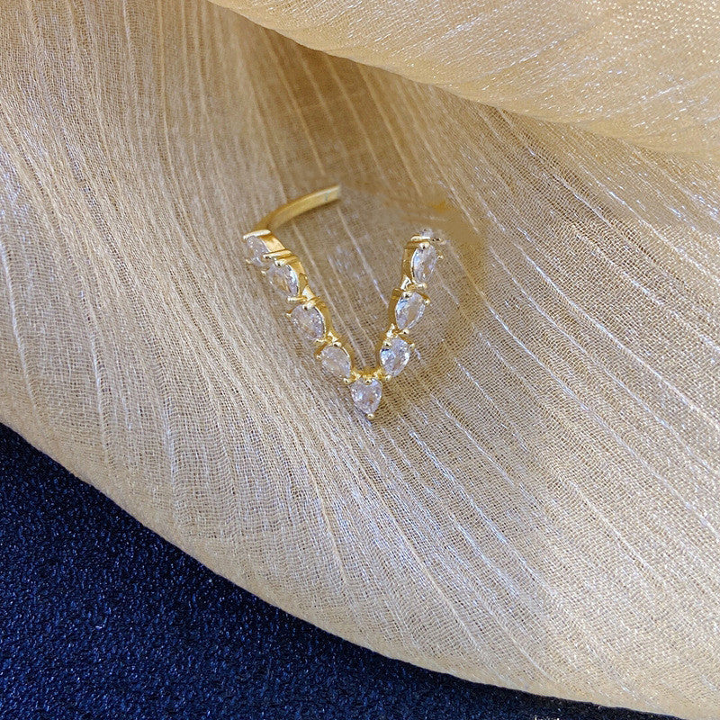 Womens Charm Ring Set V Shaped Zircons Gold Silver Trio