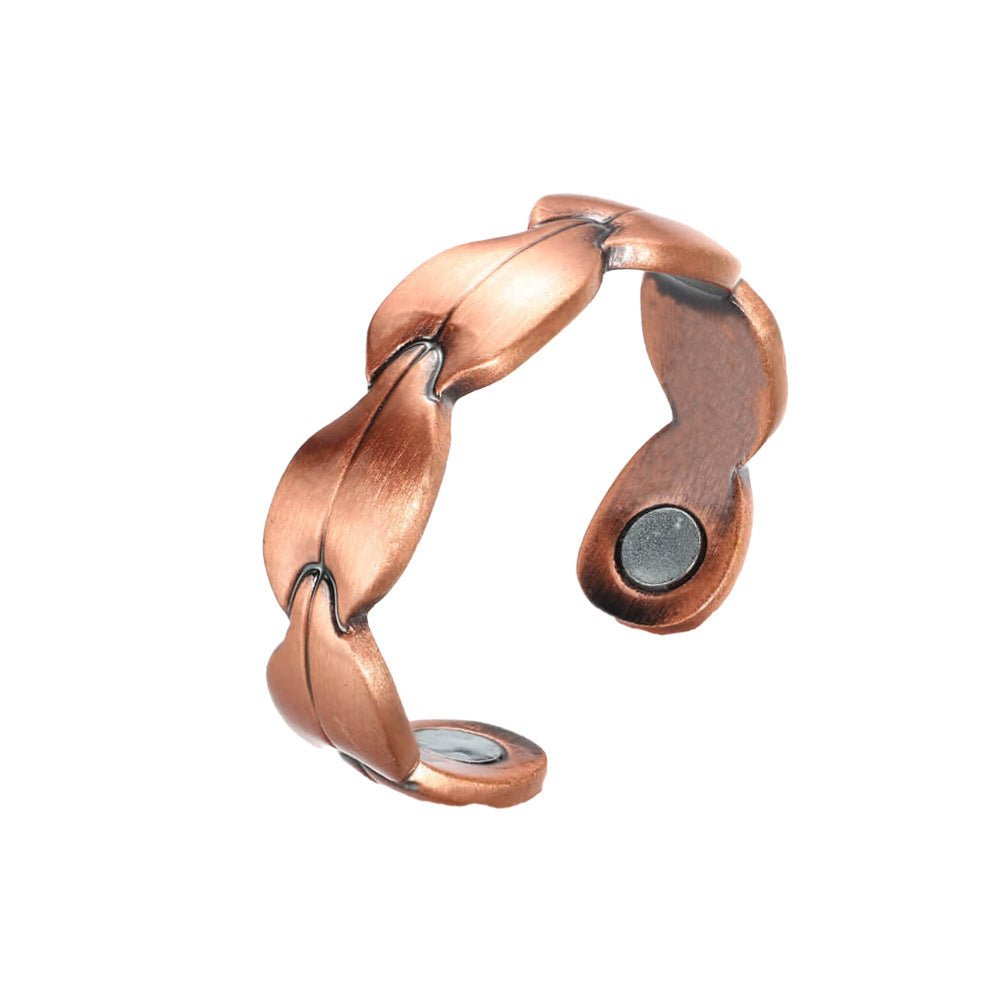 Copper Magnetic Ring With Leaves Design Electroplated Jewelry For Lovers Men Women Anniversary Gift For Couples