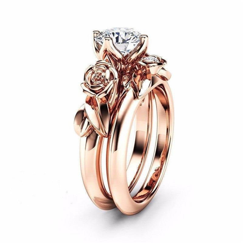 Rose Gold Ring Copper Gold Plated with Gemstones Electroplated Finish Jewelry Gift for Her Fashion Ring Elegant Ring