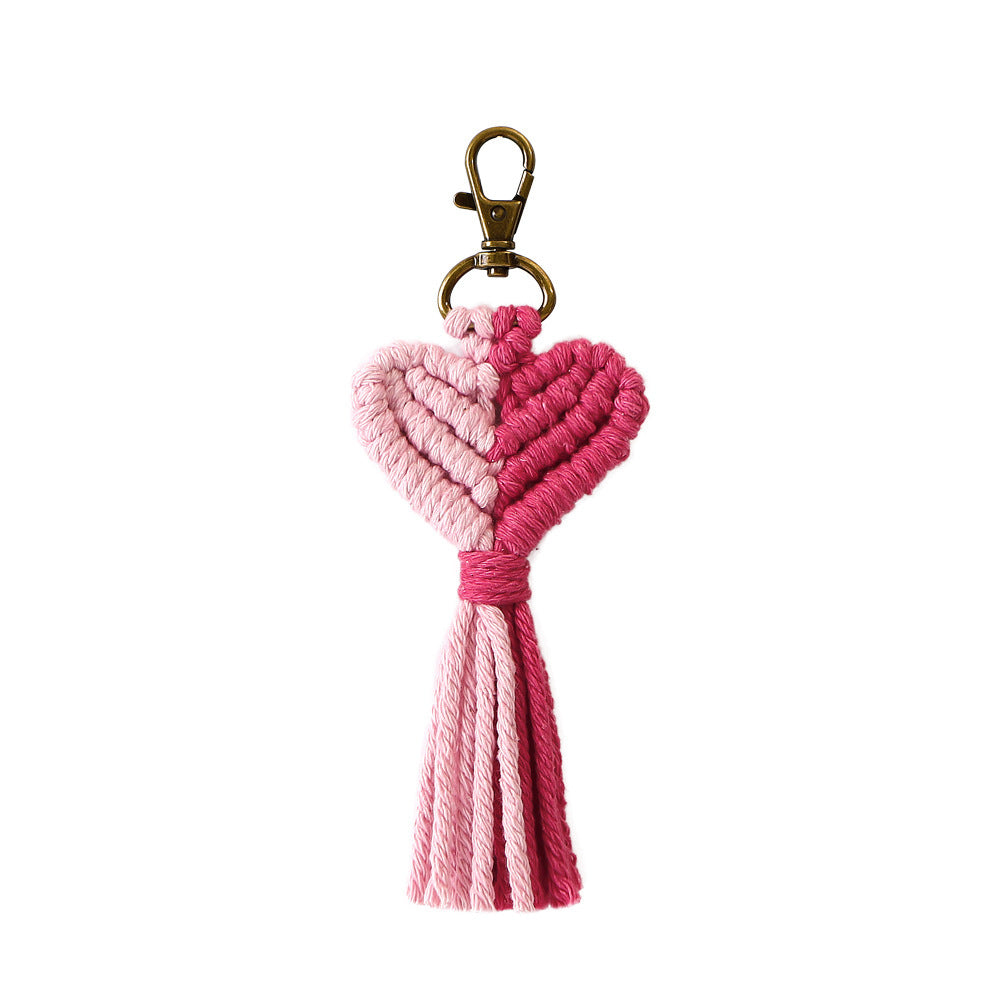Woven Peach Heart Tassel Keychain With Cotton Rope And Simple Zinc Alloy Keyring Bag Charm Delicate For Everyday Use