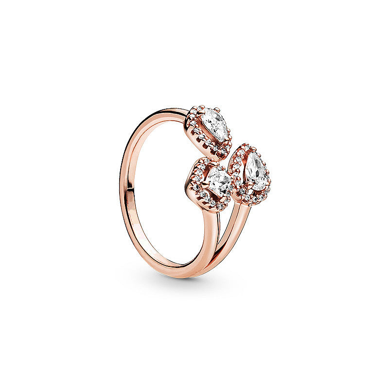 Heart Shaped Ring For Lovers Hand Painted Design Copper Silver Ring Silver And Rose Gold Temperament Ring Gift