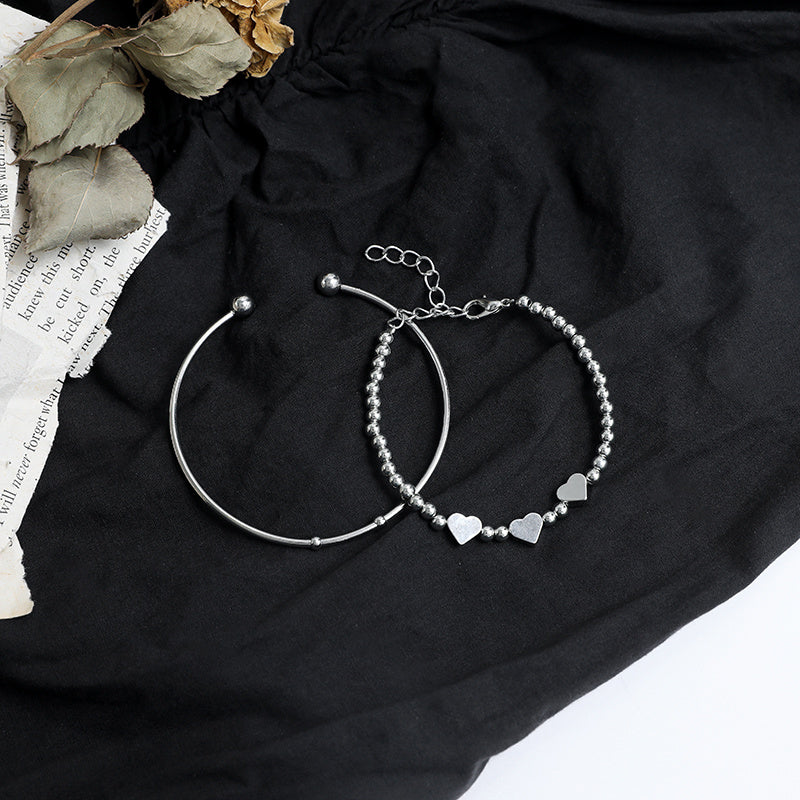 Womens Peach Heart Bracelet Set Alloy Jewelry Two Piece Japanese Korean Style Fashion Gift Elegant Daily Looks