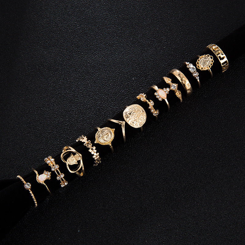 Womens Fashion Jewelry Rings Set 12 Pcs With Cross Design And European American Gold And Silver Rings GoldTone