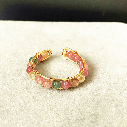 14K Gold Wire Handcrafted Natural White Pearl Tourmaline Ring Crown Design Elegant Dainty Jewelry Gift For Her