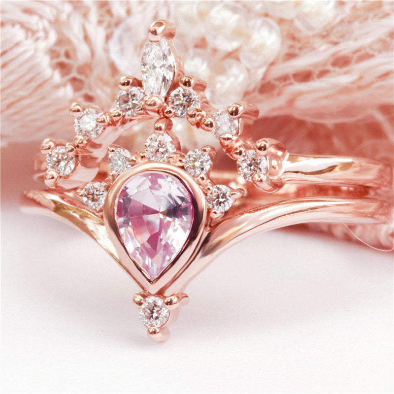 Crown Ring Zircon Inlaid Gold Plated Copper Fashion Jewelry Holiday Gift Princess Queen Statement Durable Ring