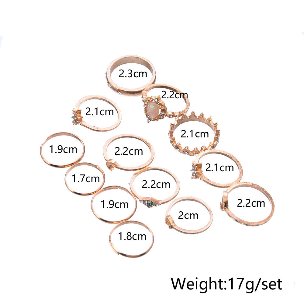 Womens Ring Set Vintage Crown Star Moon Design High Quality Alloy Jewelry Diamond Geometric European Americana