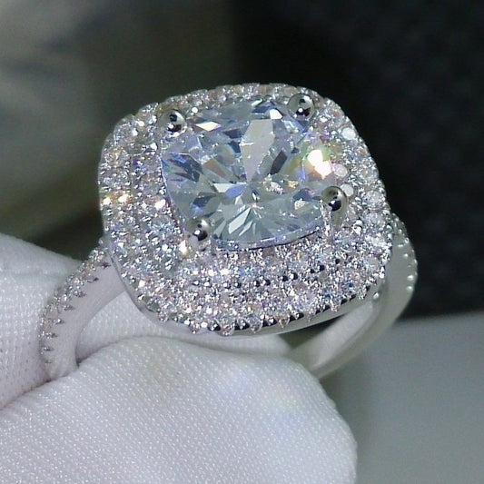Zircon Ring Rhodium Plated Elegant Jewelry For Women And Girls European And American Design Party Wear For All