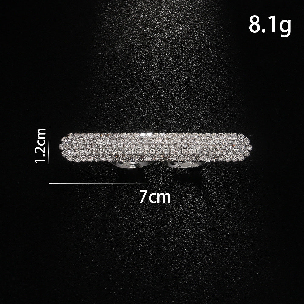 Geometric Rhinestone Double Band Ring Electroplated Gold Tone Jewelry Fashion Accessory Versatile Gift Idea Everyday Wear