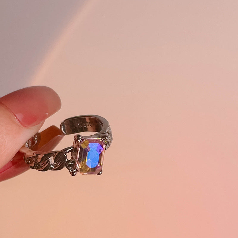 Copper Heart Ring Adjustable Moonstone Aurora Love Purple Diamond Accents Cold Light Design Jewelry Ring For Women