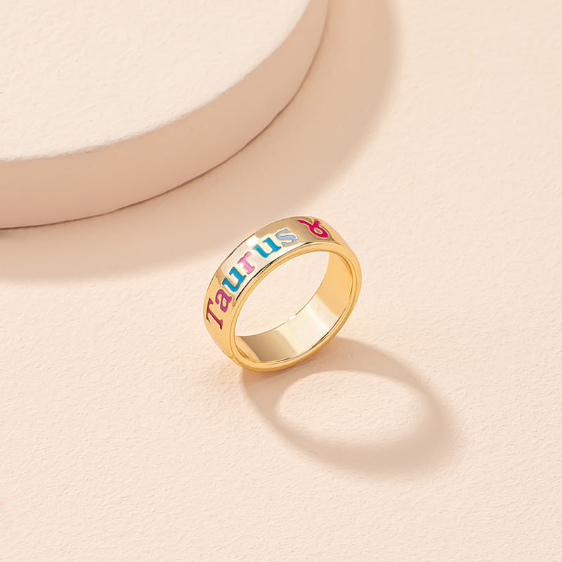 Constellation Zodiac Ring Unisex Adjustable Metal Jewelry Sign Ring Aries Leo Virgo European American Style Fashion