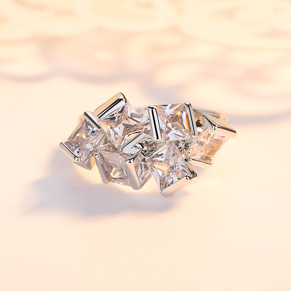 Copper Ring For Women Geometric Cube Design Korean Style Cubic Zirconia Accent Jewelry Gift Travel Souvenir Co