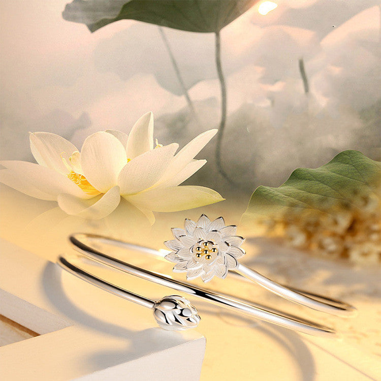 Copper Lotus Flower Ring Adjustable Elegant Jewelry For Women Creative Design Electroplated Ring Jewelry Beauty