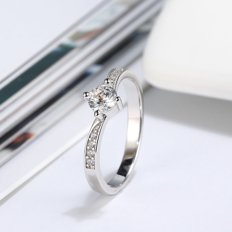 Sterling Silver Diamond Ring With Elegant Electroplated Band European American Design Fashion Jewelry Classic Finish