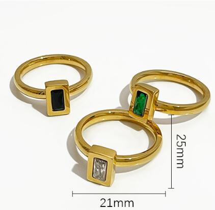 Womens Zircon Square Ring Gold Plated Stone Band Size 6 7 8