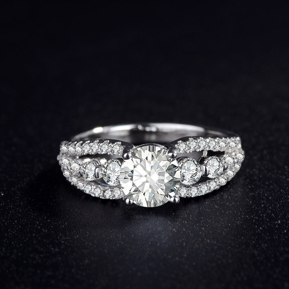 Womens Zircon Ring Exaggerated Statement Fashion Jewelry White Copper Durable Trendy Accessory Elegant Everyday Style