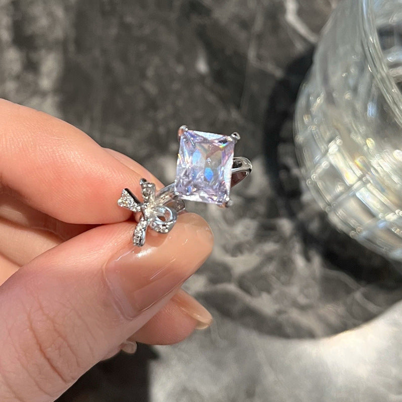 Bowknot Ring With Rhinestones Cube Sugar Copper Adjustable