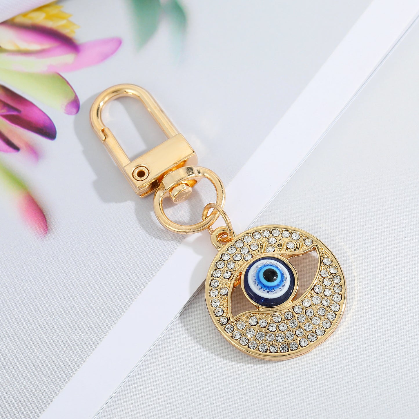 Alloy Keychain Pendant Dripping Oil Eye Design Key Ring Bag Charm Fashion Accessory Durable Silver Finish Trendy Look