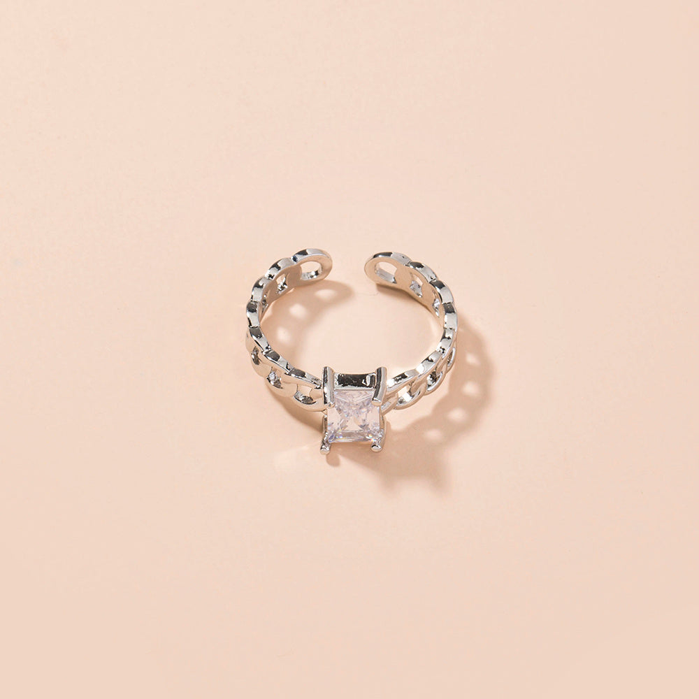 Adjustable Copper Zircon Ring Open Band European Style Gift