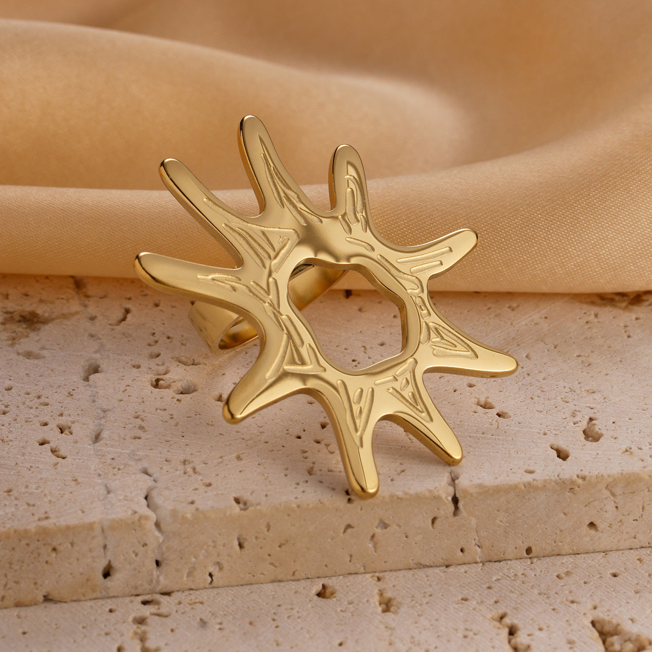 Stainless Steel Ring Retro Textured Geometric Irregular Five Pointed Star European American Design Jewelry For Women