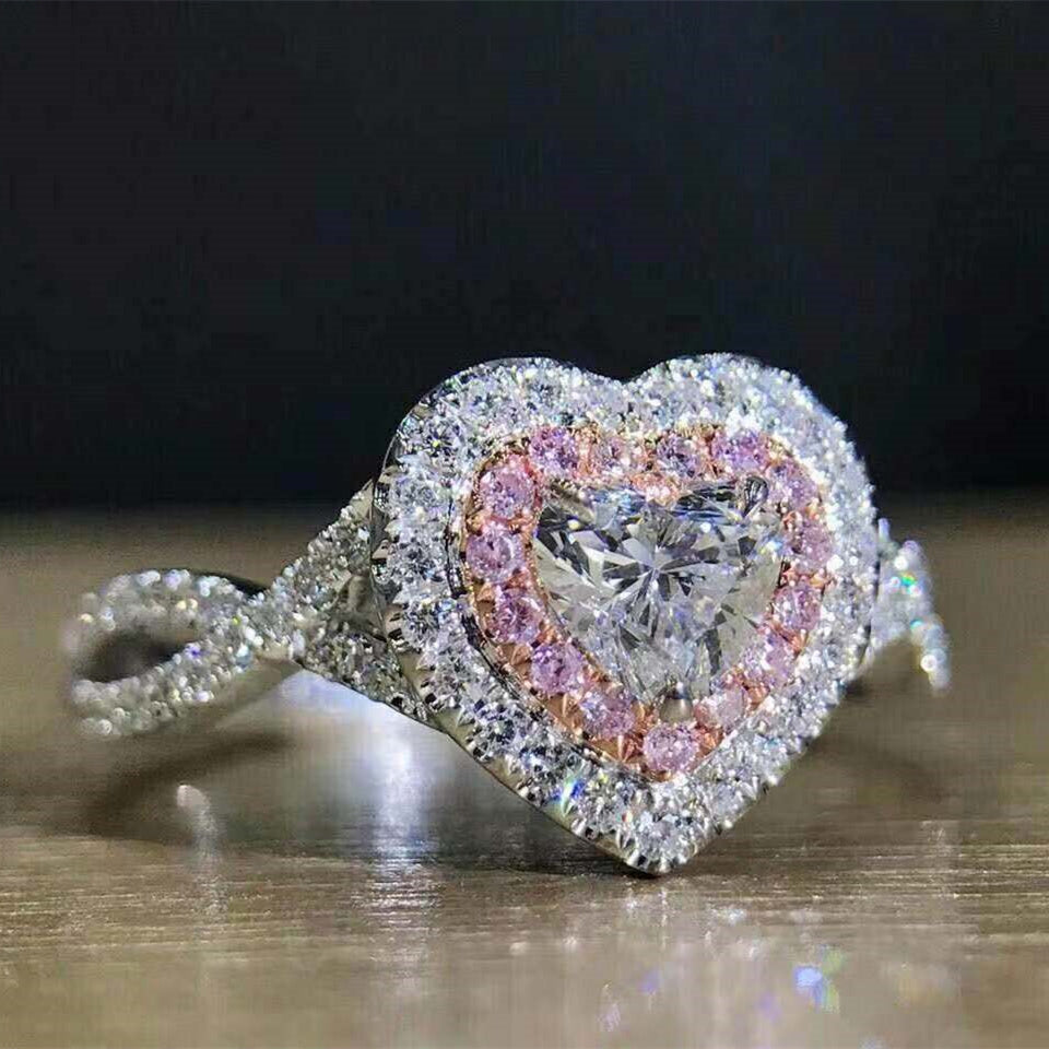 Womens Alloy Ring With White Crystal Heart Design Electroplated Fashion Jewelry Accessory With Crystal Sparkle