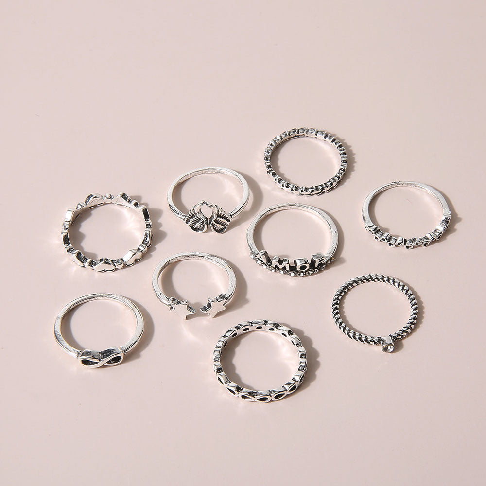 Womens Alloy Rings Set Five Pointed Star Rings Heart Cupid Design Rings Geometric Electroplated Fashion Jewelry