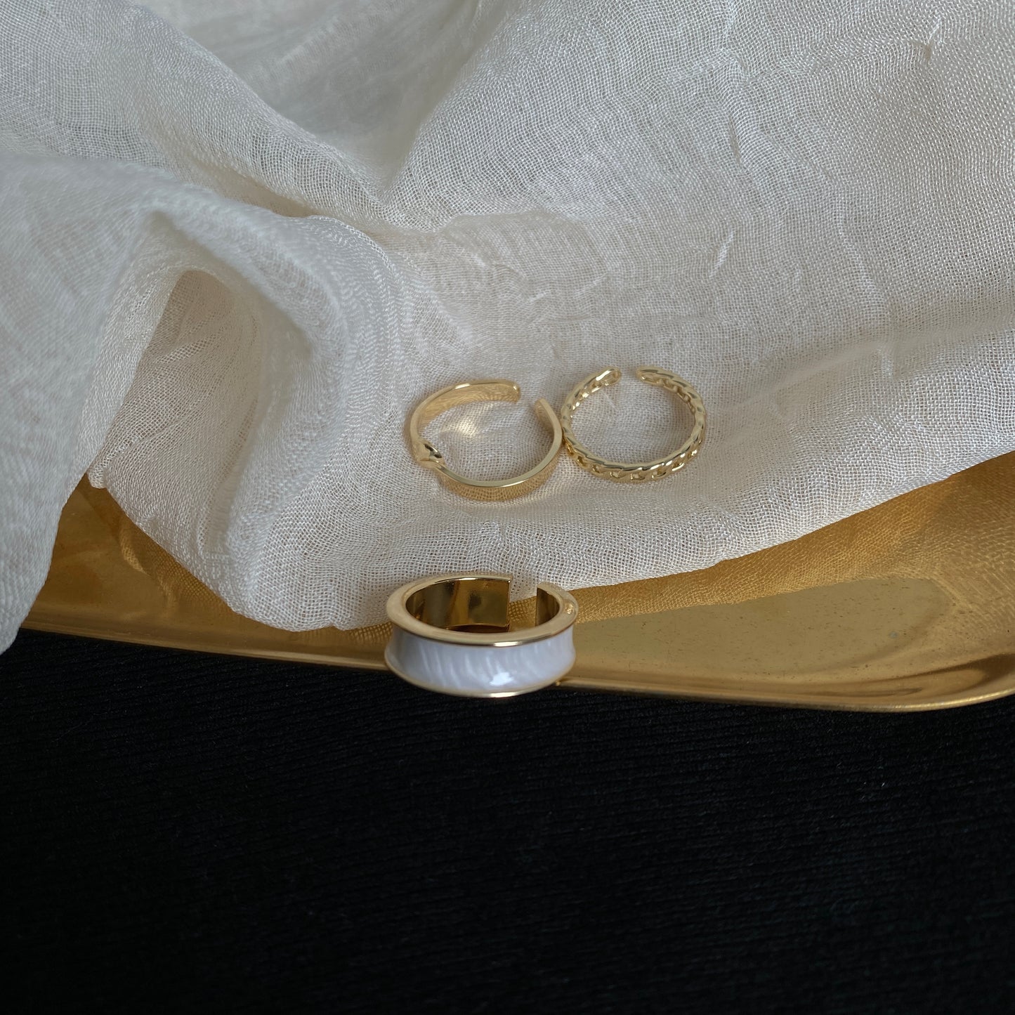 Womens Three Piece Ring Set Adjustable Opening Alloy Fashion Jewelry Stackable Trendy Daily Accessory Everyday