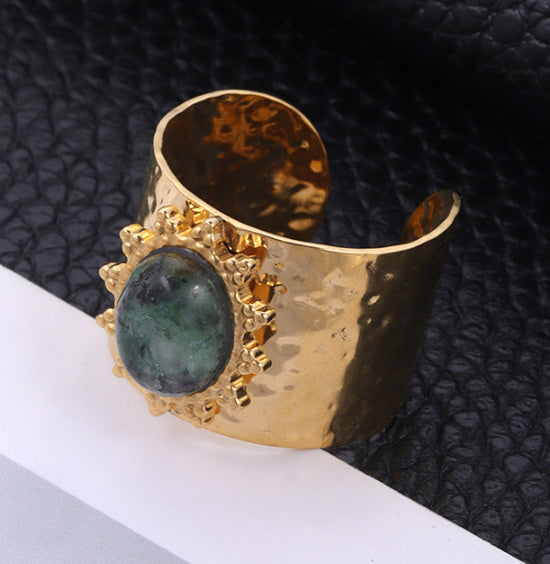 Womens Natural Stone Ring Gemstone Stainless Steel Jewelry Elegant Round Cut Durable Versatile Accessory Everyday Wear